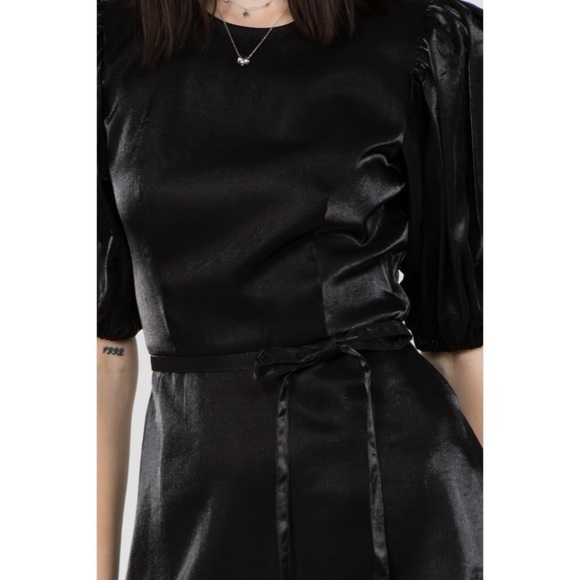 NWT Whiteroom + Cactus Black Satin Puff Sleeve Mini Dress - Picture 6 of 8